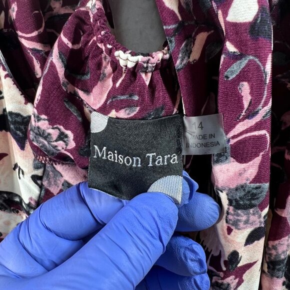 Maison Tara Womens 14 Boho Maxi Floral Geometric Halter Burgundy Dress Fairycore - Picture 9 of 12